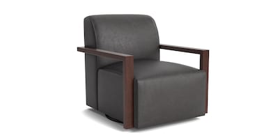 Creswell Leather Wood Arm Swivel Chair
