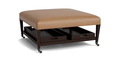 Kara Leather Ottoman with Trays and Casters