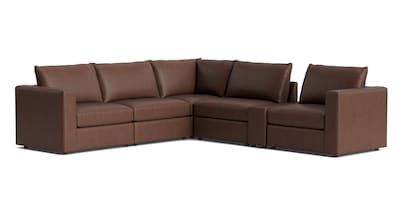 Beckham Track Arm Leather Modular Sectional with Console